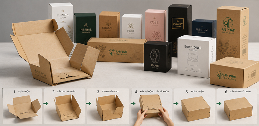bìa gấp đáy tự động auto-lock bottom box sản xuất tại An Phát Packaging