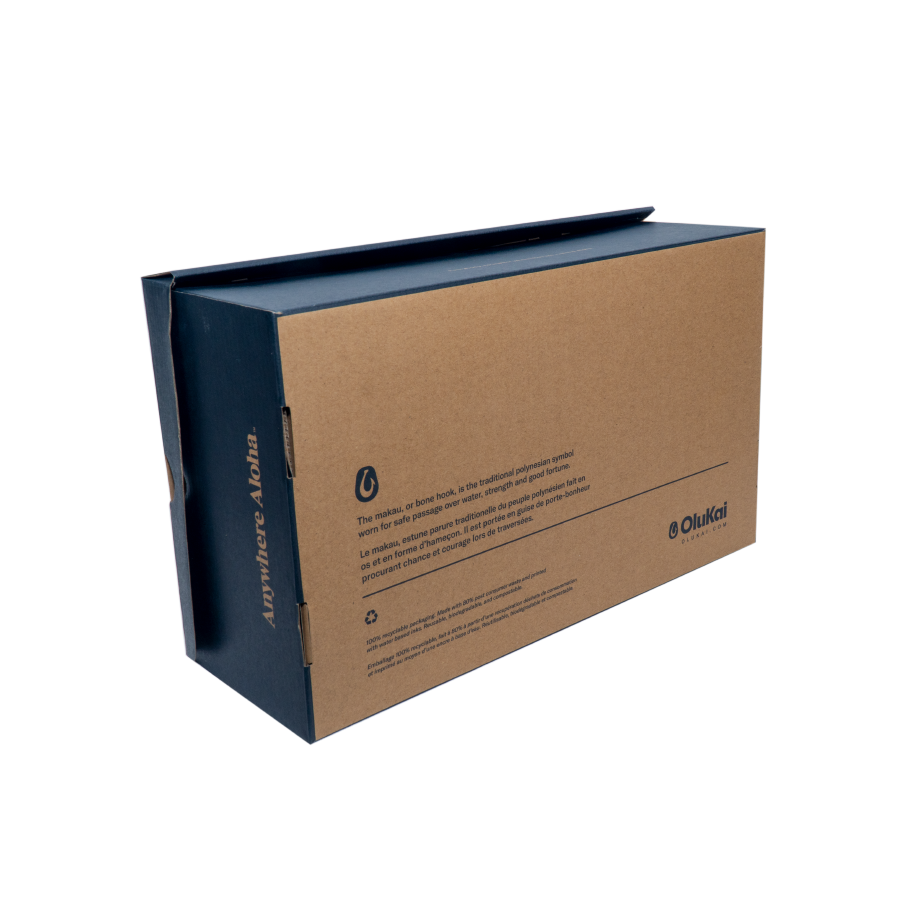 Hộp Giày OluKai Xanh Navy — Premium Shoe Box In Vàng Gold (鞋盒) | An Phat Packaging